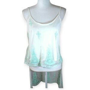 CHARLOTTE RUSSE HI-LO LACE CAMI SZ.M CREAM & MINT EUC.